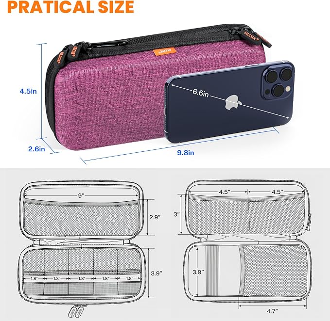 Purple Double-Layer Hard Shell Carrying Case,Travel Cable Pouch | Portable Electronic Organizer Travel Zipper Pouch,Tech Accessories Storage Bag for Charger, Adapter,Power Bank, Phone, Cable - Image 3