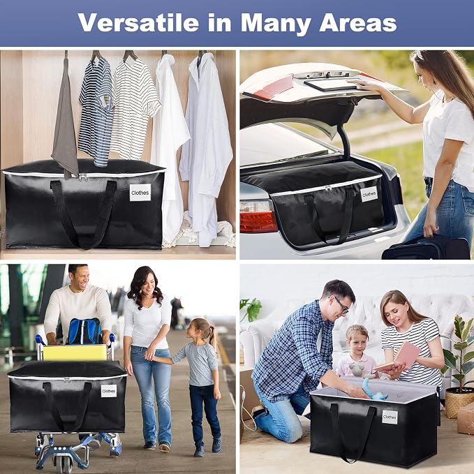 StorageRight Moving Bags, Moving Boxes, 93L 6-Pack Sotrage Bags Totes,Black | Heavy Duty Storage Bins with Lids, Zipper, Reinforced Handles, Tag Pocket, Foldable Moving Supplies for Collge, Dorm,Travel - Image 7