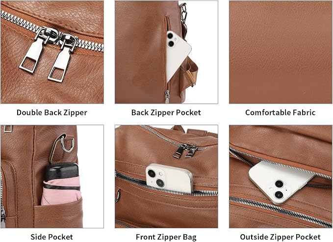GAEKEAO Backpack Purse for Women PU Leather Anti-theft Backpack Ladies Convertible Large Travel Designer Fashion Shoulder Bag - Image 5