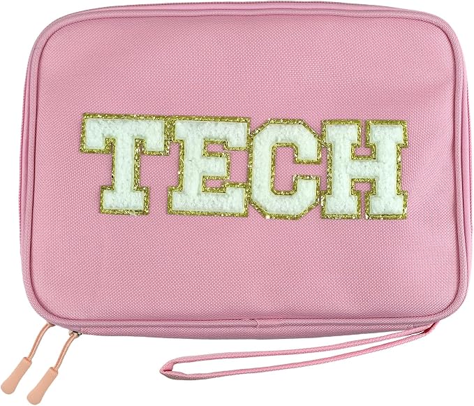 COSHAYSOO Electronics Bag Case Cable Cords Organizer Travel Essentials for Women College Teen Girls Vacation Dorm Accessories Preppy Personalized Gift (Large Pink) - Image 6