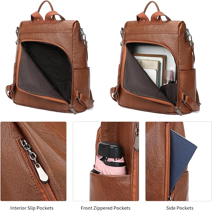 GAEKEAO Women Backpack Purse PU Leather Anti-theft Casual Shoulder Bag Convertible Large Satchel Bags for Travel Casual Work - Image 3