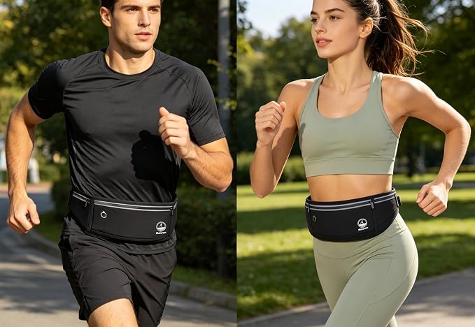Slim Running Belt Phone Holder Fanny Packs for Women Men - Black | Jogging Pouch, For Hiking Cycling Workout, Travelling Money Belt, Phone Holder - Image 7