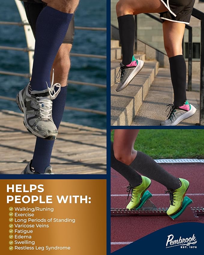 Pembrook 3 Pairs Copper Mens Compression Socks 20-30 mmHg, Running, Hiking, Athletic Cycling, Travel | Circulation Support - Image 4