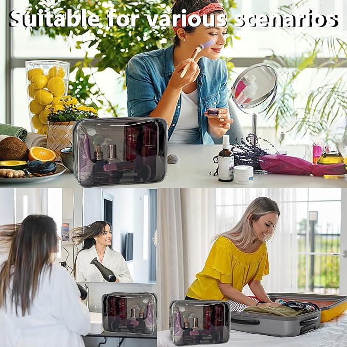 Waterproof PVC Makeup Bag - Leakproof Cosmetic Organizer for Travel Toiletry Storage 9.84×7.09×2.36 Inch for Women & Men (Black) - Image 6