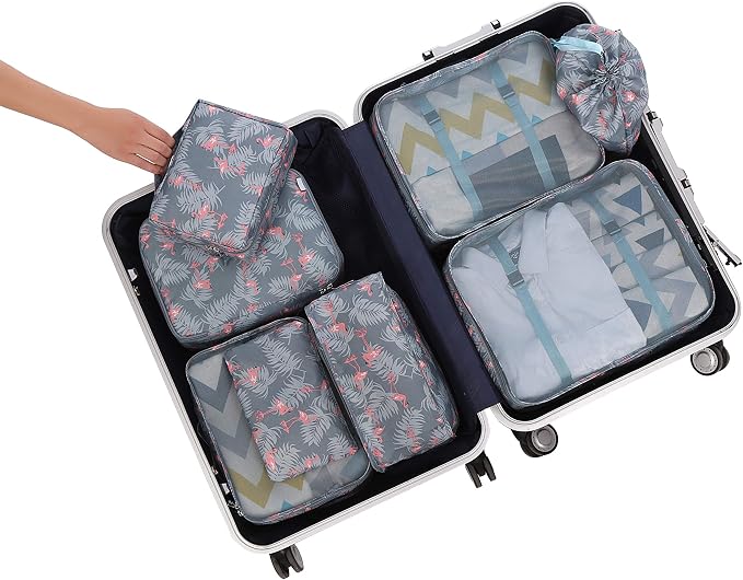 BAGAIL 8 Set Packing Cubes Luggage Packing Organizers for Travel Accessories-Red Flamingo - Image 7