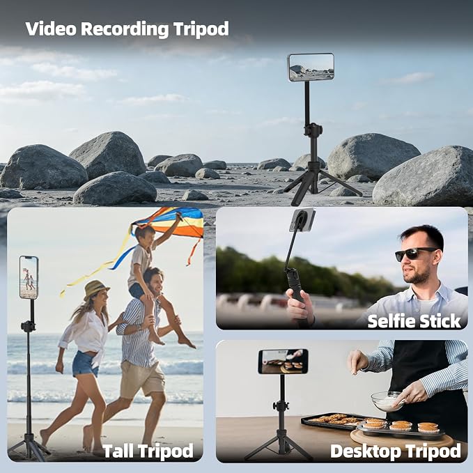 35" Magnetic Selfie Stick Phone Tripod, Extendable Phone Tripod with Cold Shoe and Remote,Compatible with iPhone/Android/Sport Camera Perfect for Video Recording/Selfies/Insta360 x5（Black） - Image 6