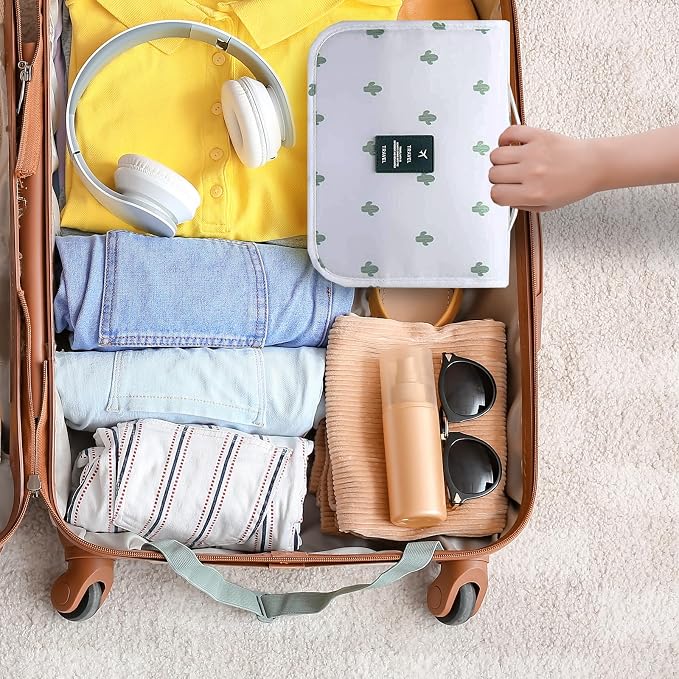 Travel Toiletry Bag for Women, Hanging Toiletry Bag with Multi-Pockets, Toiletry Bag for Traveling Easy Clean, Travel Organizer Cactus Pattern - Image 3