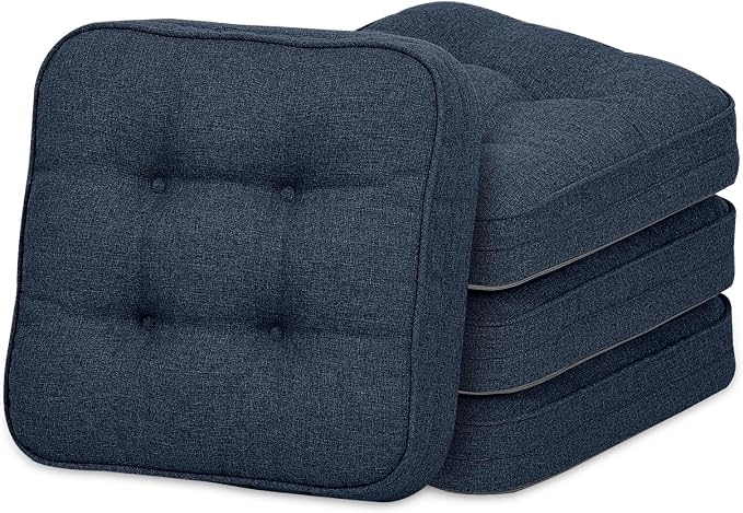 GOFORIT Memory Foam Cushion，Square Seat Cushions for Dining Chairs,Non-Slip Chair Pads with Removable Cover, 16'' x 16'', 4 Pack,Dark Blue by Unknown