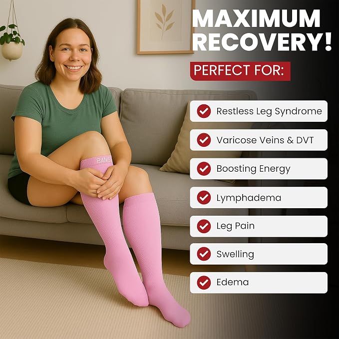 BAMS Plus Size Compression Socks Wide Calf XL XXL XXXL – Graduated Knee-High Support, Viscose from Bamboo Easy-On/Easy-Off - Image 4