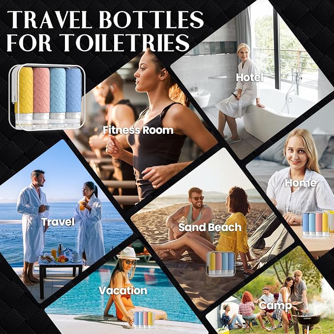 Silevoler Travel Bottles for Toiletries, TSA-Approved Travel Size Container | Woven Pattern BPA Free Silicone Leak Proof Refillable Liqus Shampoo And Conditioner Essentials Toiletry Bottles(Bright) - Image 7