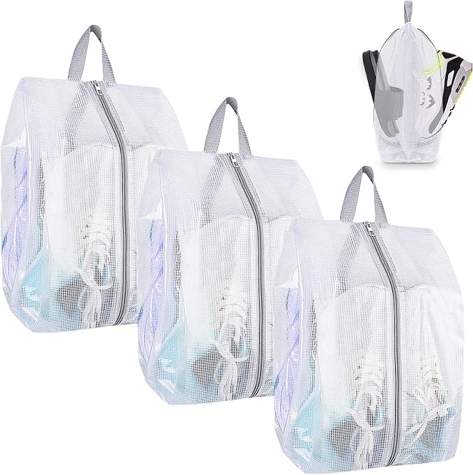 SelfTek Shoe Bags for Travel - 3 Pack 1 Size Double-Sided Zipper Shoe Bag for Men & Women, Waterproof Portable Shoe Storage Pouch with Handle, Family Travel Accessories - Medium Size by SelfTek