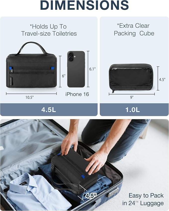Marscamd Toiletry Bag with Travel Cube, Mens Versatile Organizer, Black | Water-Resistant, For Hygiene, Shaving Accessories, Bathroom and Shower Essentials (Bag Only) - Image 4