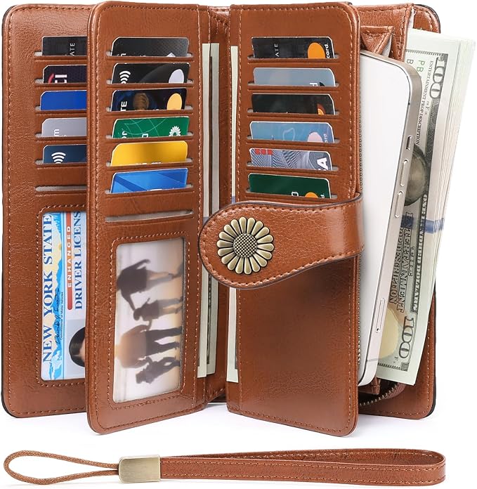 SENDEFN Wallets for Women Leather Credit Card Holder with RFID Blocking Large Capacity Wristlet | with RFID Blocking - Image 7