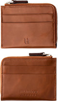 RFID Blocking Zipper Wallet, Slim Business Card Holder, Men & Women, Handcrafted Full-Grain Leather, Gift Box & Pouch, Christmas & Birthday, Tan by HelmbrookLondon