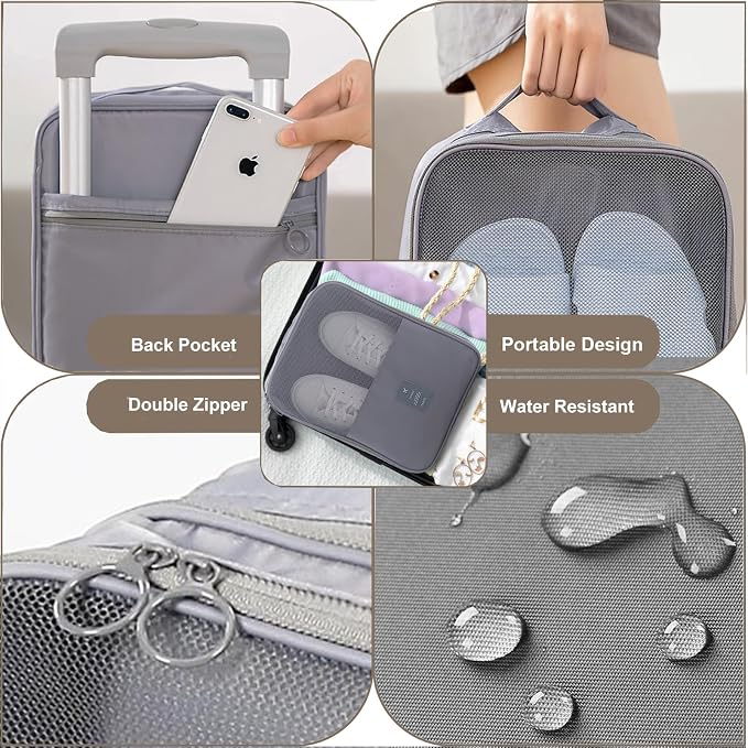 Shoe Bag for Travel, Travel Shoe Bag for Packing, Hold 3 Pairs of Shoes, Travel Essentials for Flying Shoe Organizer Shoe Storage Bag for Travel Gray - Image 5