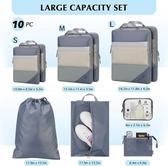 PFEYRPK Lightweight Compression Packing Cubes for Suitcases, Compressible Expandable Travel Packing Organizer with Clear Toiletries and Backpack Bag, Travel Essentials for Carry on Luggage 7 Set - Image 7