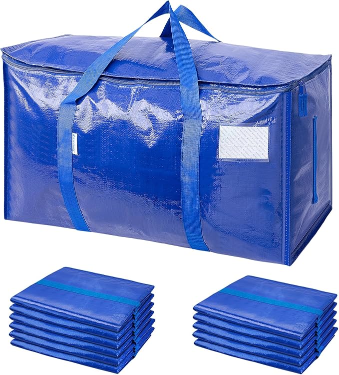 TICONN 12 Pack Extra Large Moving Bags Heavy Duty with Zippers & Carrying Handles, Durable Storage Bags Moving Boxes for Closet Organizers and Storage (12 Pack, Blue) by TICONN
