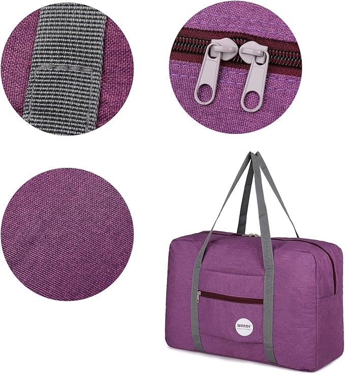 WANDF Personal Item Travel Bag, Carry On Duffle Bag Women | 18x14x8 inches, Airline Underseat Aprroved, Weekend Overnight Trips, Lightweight Packable - Image 6