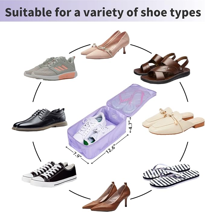 tianzong Travel Shoe Bag with Handle Holds 2 Pairs of Shoes, Shoe Packing Cubes for Travel (Purple, 2 Pack) - Image 4