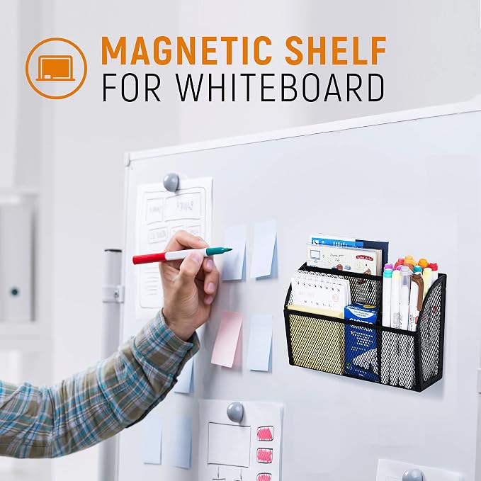 3-Grid Magnetic Pencil Holder, Strong Magnet Locker Organizer, Black | Mesh Magnetic Shelf, Marker Holder Perfect for Whiteboard, Refrigerator and Locker Accessories - Image 6