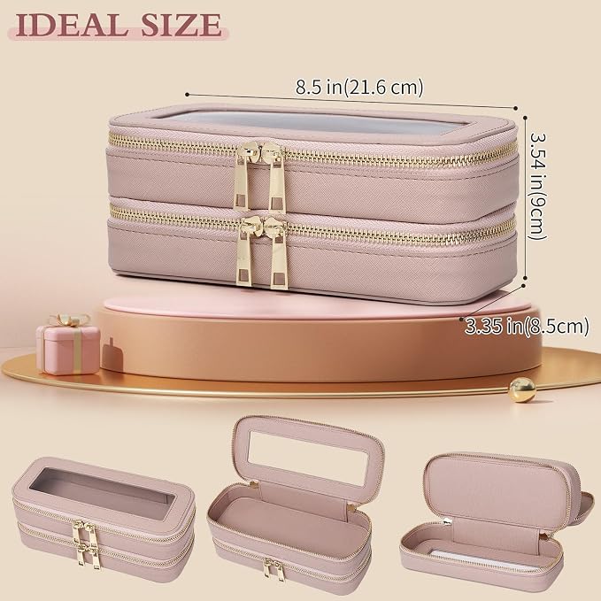 Pinkmik Double Layer Makeup Bag, Pink, Double SLIM | Makeup Brush Case, Waterproof, Travel Cosmetic & Toiletry Organizer - Image 4