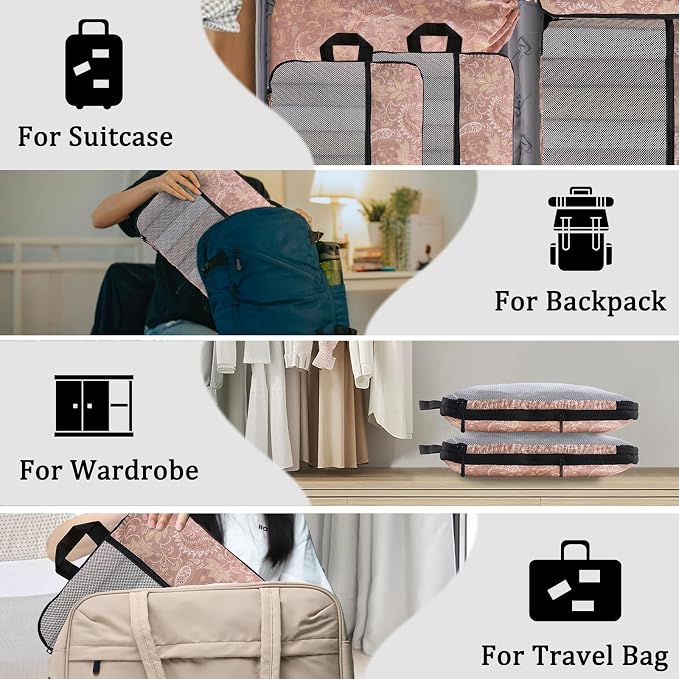 U+U 6 Set Compression Packing Cubes, Travel Organizers (Paisley Pattern) | Space-Saving & Drawstring Bag Included - Image 8