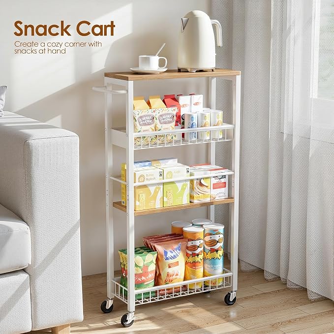 Slim Rolling Storage Cart, 4 Tier Narrow Storage Cart, 7.1in(W) | Metal Kitchen Rolling Cart for Small Spaces, Narrow Shelf for Kitchen, Laundry Room, Bathroom, Living Room - Image 7