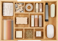 Bamboo Drawer Organizer Expandable Desk Storage Set, 10 Adjustable Compartment Junk Drawer Divider and Trays Containers for Kitchen Utensil, Office Supplies, Makeup, Jewelry & Cosmetics Organization by EHME+EHME+EHME