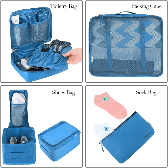 BAGAIL 8 Set Packing Cubes Luggage Packing Organizers for Travel Accessories-Light Blue - Image 3