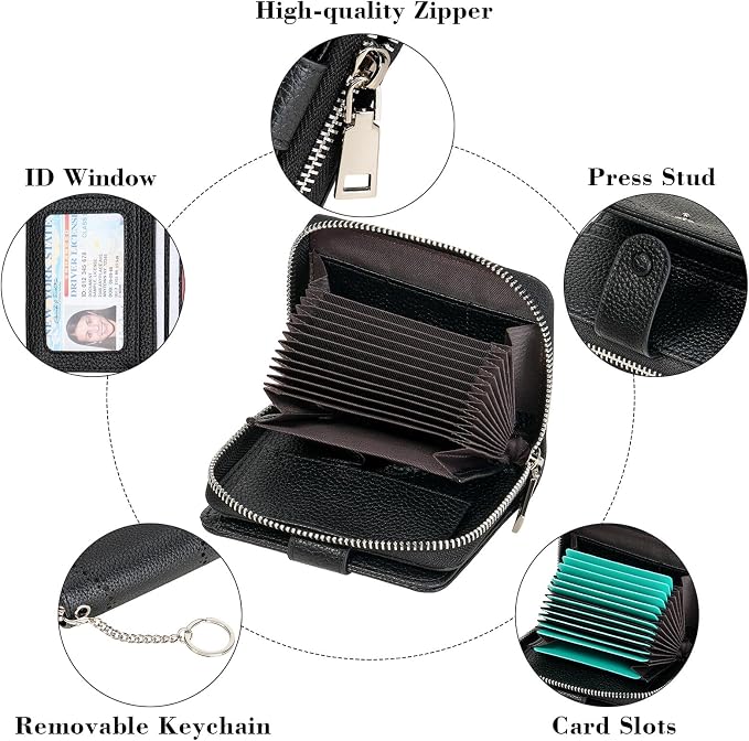 GAEKEAO Women's Leather Wallet RFID Blocking Card Holder with Many Compartments Small Purse with Zipper Key Chain Wallets - Image 5