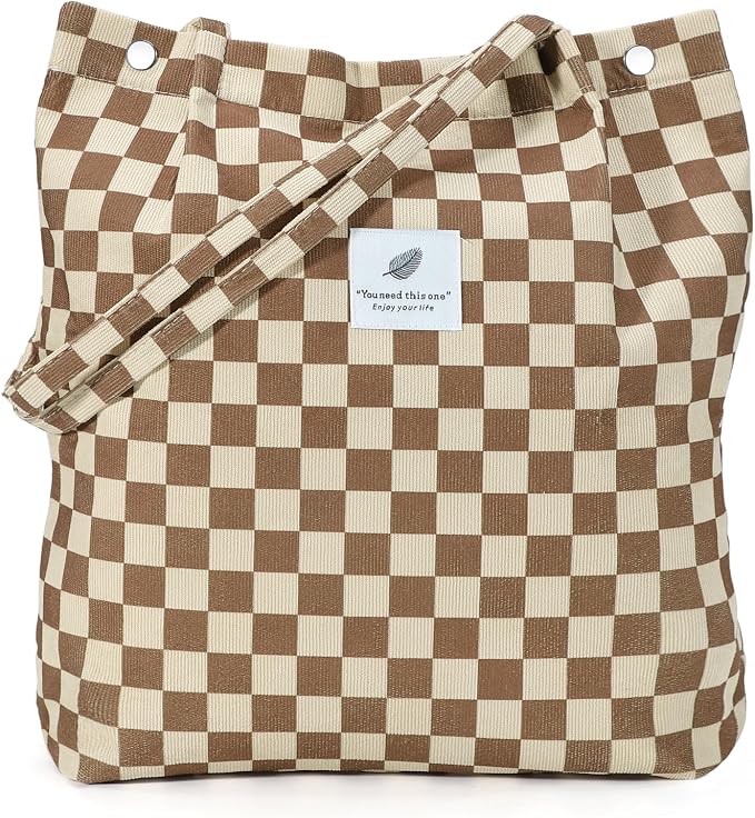 LHMTQVK Corduroy Tote Bags for Women, Large Capacity Tote Purse Reusable Grocery Shoulder Bag with Inner Pockets by LHMTQVK