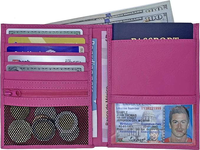 Hot Pink RFID Genuine Leather Passport Wallet - Image 3