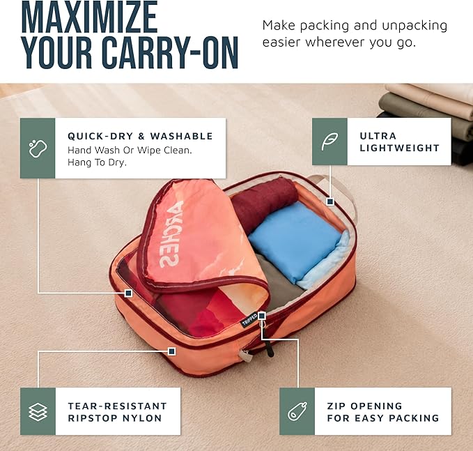 TRIPPED Travel Gear Compression Packing Cubes for Carry-On Travel 6-Pack | Ultralight Ripstop Packing Cubes with Compression Zippers for Organized Carry-On Luggage, Backpack, and Travel Packing - Image 3