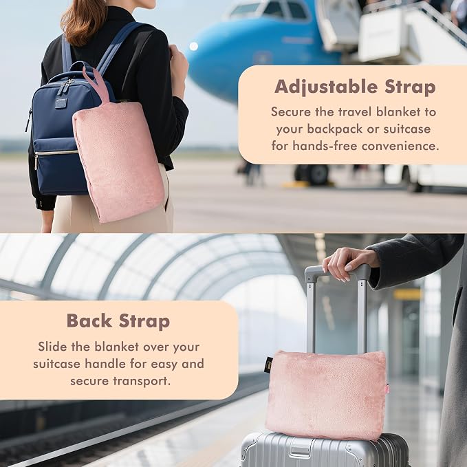 Tirrinia Travel Portable Blanket with Feet Pocket Airplane Office Poncho 4 in 1 Zippered Front Pocket Premium Cozy Fleece Blankets with Built-in Bag - Image 4