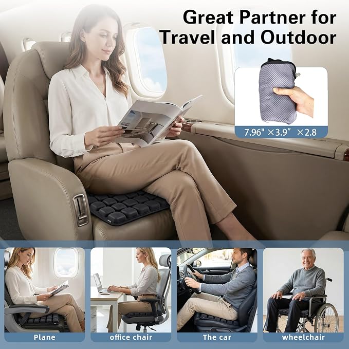 Inflatable Sonndur Travel Seat Cushion, Built-in Air Pump Car Airplane Chair Cushion for Long Flight Driving Sitting, Office Chair Wheelchair, Pressure Sore Relief, for Sciatica,Coccyx & Buttock SC01 - Image 8