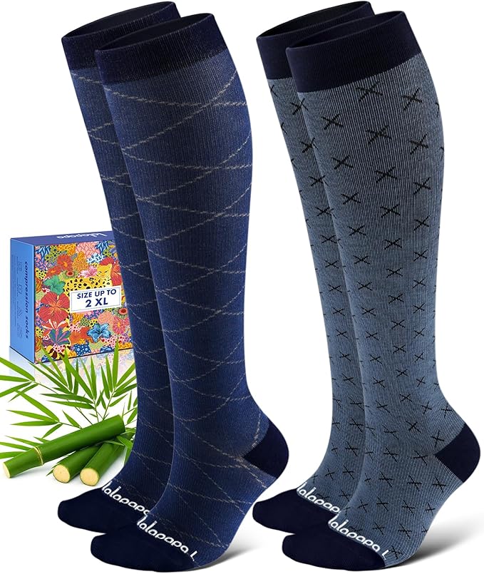 Bamboo Viscose Compression Socks for Women Men | 2 Pairs 15-20mmHg Cute Breathable Graduated Knee High Compression Socks for Nurse Pregnancy Travel by Lalapapa