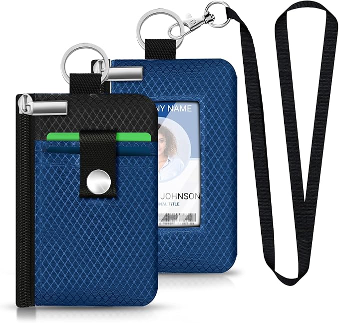 Minimalist RFID Blocking Small Wallet with ID Window,WaterResistant Zip Id Case Wallet with Lanyard Keychain for Cards,Cash,Travel,Women,Men (Electric Blue/Black) - Image 6