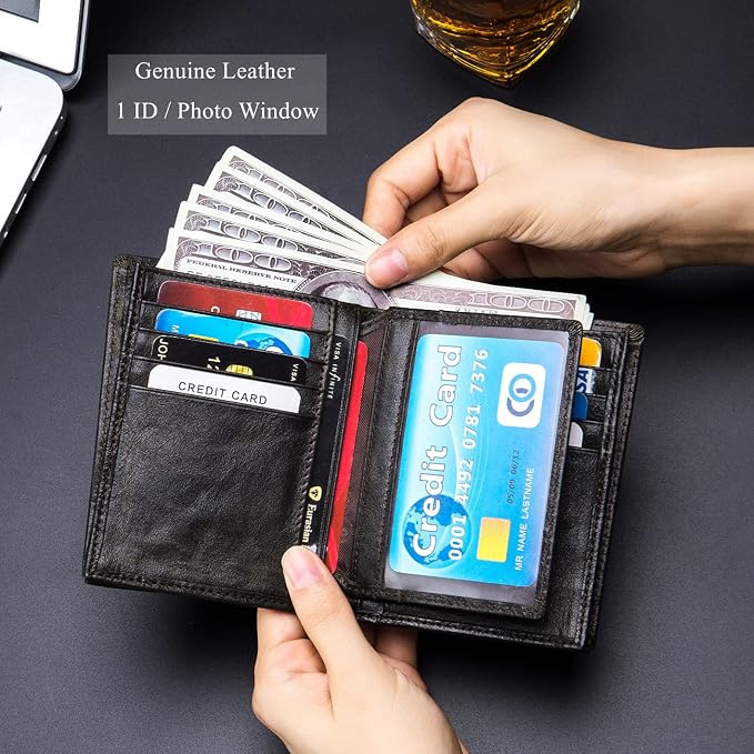 BULLCAPTAIN Large Capacity Genuine Leather Wallet for Men QB-027 | Bifold Wallet,RFID Blocking,Credit Card Holder,15 Card Slots,Special Expandable Design,gift choice - Image 3