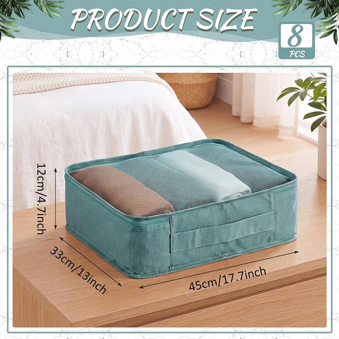 Silkfly 8 Pcs XL Packing Cube for Travel Luggage,Simple,Gray Blue | 17.7 x 13 x 4.7, Same Size, Gray Blue Simple, Suitcase Storage Organizer Set, Reusable Mesh Clothes Cube for Hike Camp Family - Image 2
