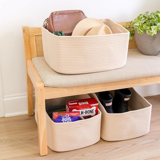 NaturalCozy Storage Baskets 16.8”x13”x7.6” Cotton Rope Woven Baskets for Organizing 3-Pack | Toy Storage Bins | Basket for Shelves, Laundry, Blanket, Clothes, Closet, Kitchen, Bathroom, Gifts - Image 9