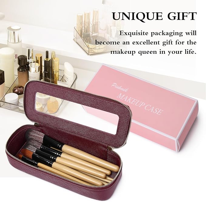 Pinkmik Makeup Brush Case, Burgundy, SLIM | Clear Travel Cosmetic & Toiletry Bag, Small Makeup Bag, Zipper Purse Organizer, Car Essential Bag for Women - Image 7