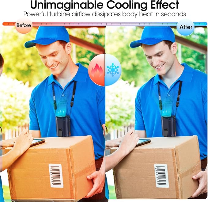 Heelkl 2026 AI Portable Fan Rechargeable, 4 Speeds Strong Airflow, Personal Waist Fan with up to 25H of Working Time, Hanging Neck Fan, Wearable Belt Fan for Camping, Outdoor, Jobsite - Blue - Image 5