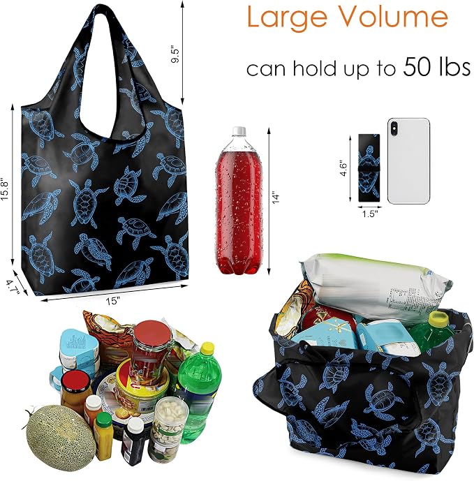BeeGreen Sea Turtle Lovers Gifts for Women Ocean Animals Reusable Grocery Bags Shopping Bags Bulk 6 Pack 50LBS X-Large Shells Seal Mermaid Scale Whale - Image 3