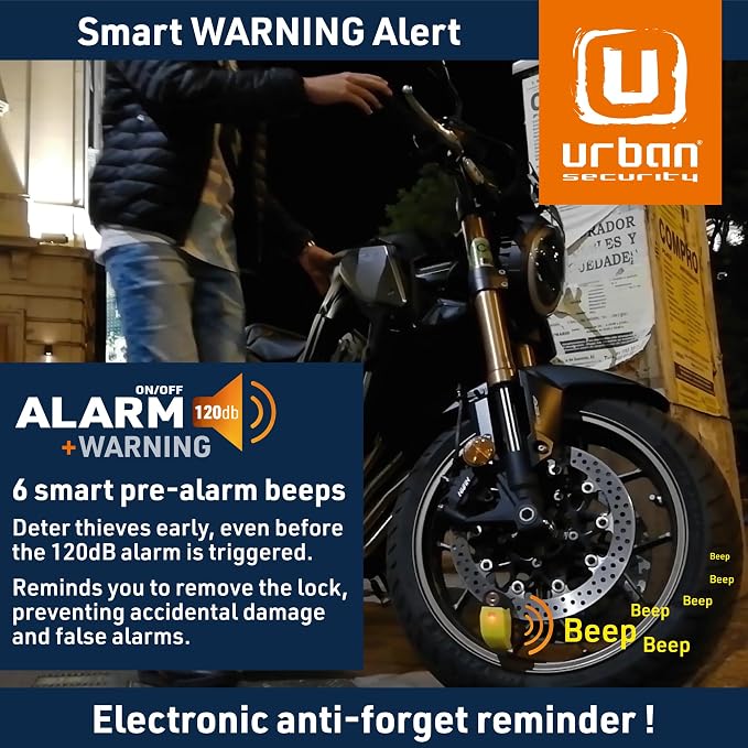 URBAN UR6 Hi-Tech Motorcycle Disc Lock with Smart Alarm | Best Value | 120dB, LED, Warning, A+ Sensitivity, Truly Waterproof, Long-Life CR2 Battery, Carried Locked, Bike Anti Theft Wheel Brake Locks - Image 4