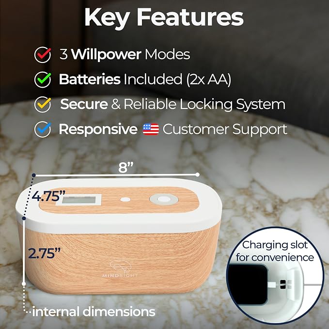 Mindsight Timed Lock Box | Unplug from Phones, Video Games, Social Media, Snacks & Cravings | 3 Modes based on Willpower | Easy to Use | Out of Sight ~ Out of Mind | Boost Your Mental Wellness - Image 4