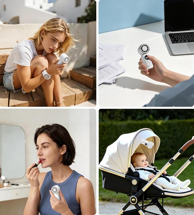 Portable rechargeable handheld small fan， With built-in fixed clamp | 6-speed adjustable high-speed personal fan, LED display screen, suitable for use in makeup, travel, indoor and outdoor - Image 8