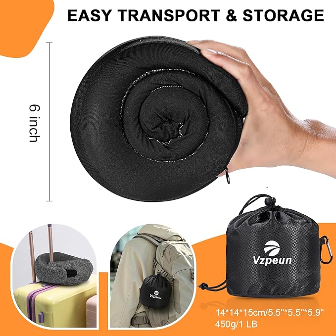 Travel Pillow - Hooded Neck Pillow Airplane Memory Foam Filling | for Plane, Office, Cars Sleeping, Road Trip, Long Flights Essentials, Includes Eye Mask & Earplugs (Black) - Image 6