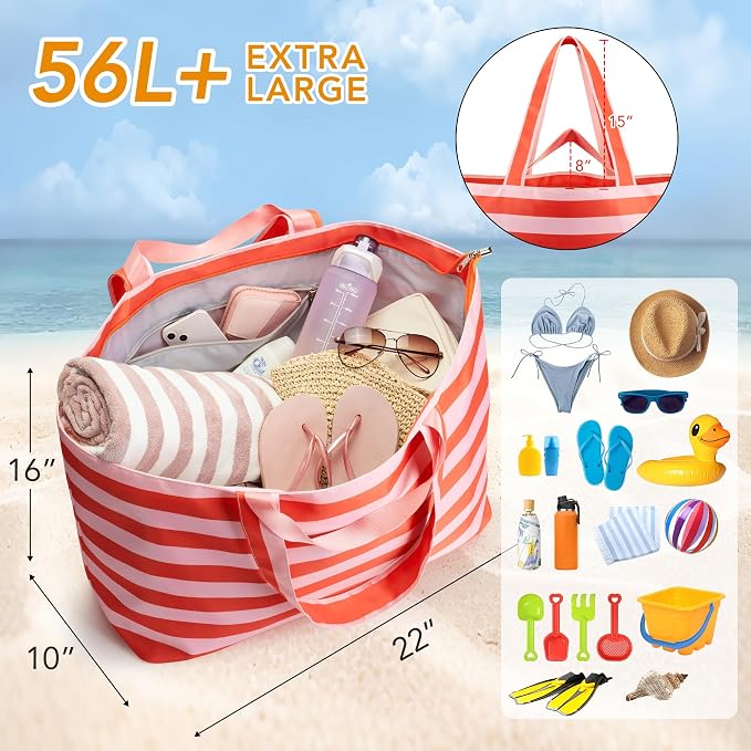 KALIDI 60L Extra Large Beach Tote Oversized Bag Zipper Utility Weekender | Anti Splash Huge Foldable Lightweight Duffle Carrier for Vacation Travel Shopping Reusable Grocery Organize - Image 5