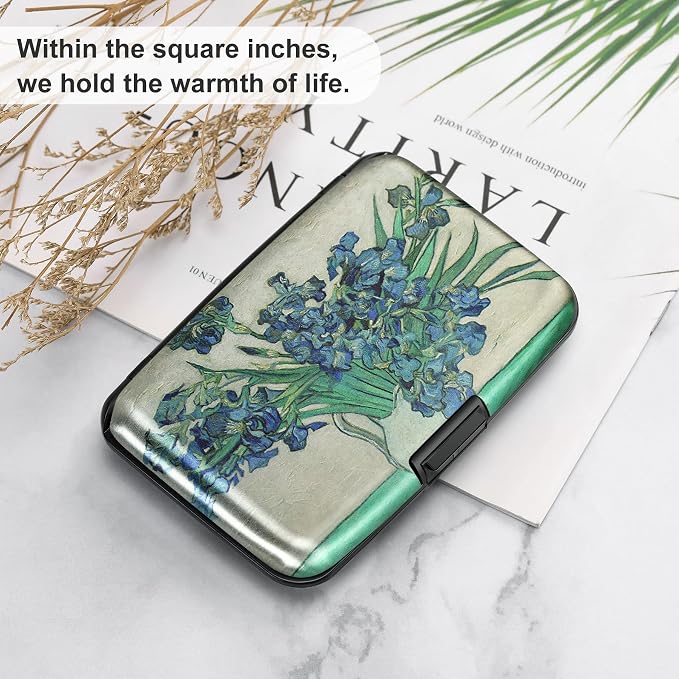 Mini RFID Aluminum Wallet Credit Cards Holder Business Card Case Metal ID Case for Men Women(Iris Flower 2#) - Image 6