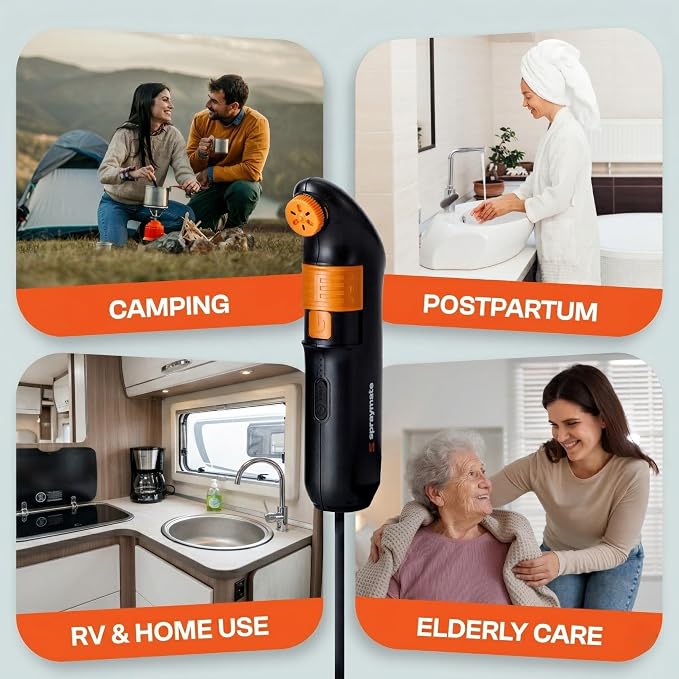Portable Bidet for Travel & Camping – Electric High Pressure Rechargeable Bidet for Women & Men | 2.5L Bottle | 1300ML/Min Flow | USB-C | 1600mAh Battery | USA Brand – Spray Mate Jumbo (Black) - Image 4